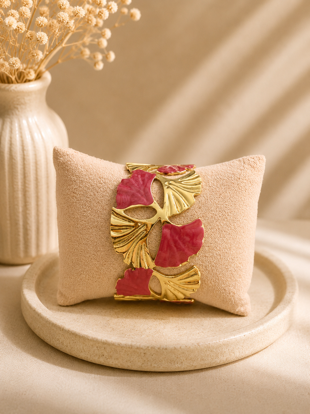 🩷 Manchette ajustable – Fuchsia & Doré