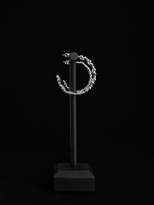 Boucles d’oreilles Créoles Fleuries Argentées