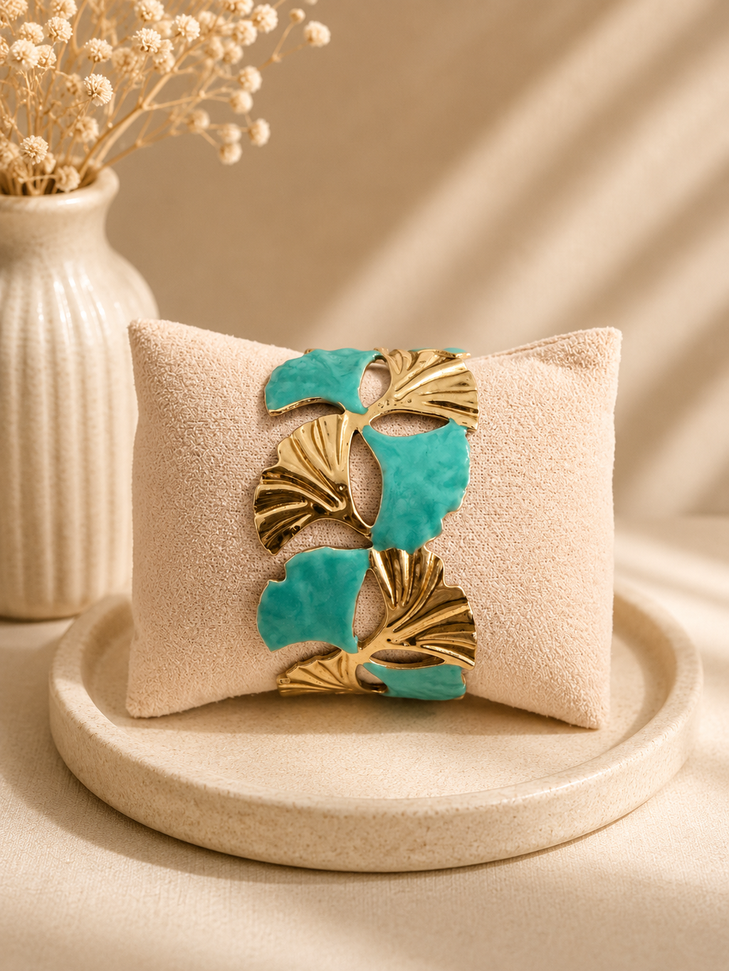 💙 Manchette ajustable – Turquoise & Doré