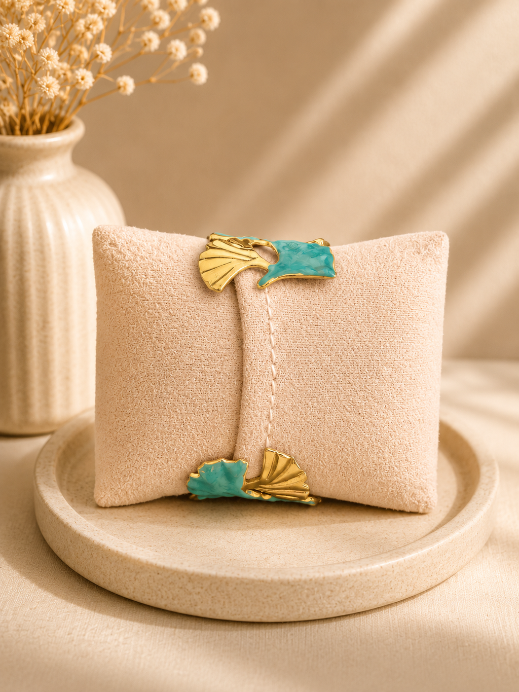 💙 Manchette ajustable – Turquoise & Doré