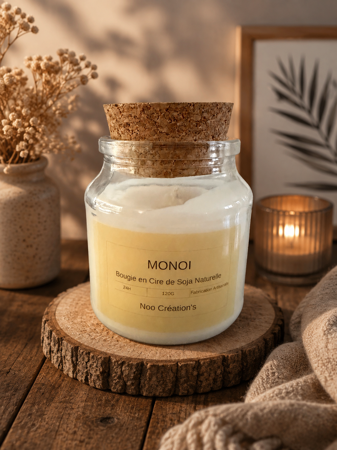 🌺 Bougie parfumée MONOÏ – Cire de soja naturelle