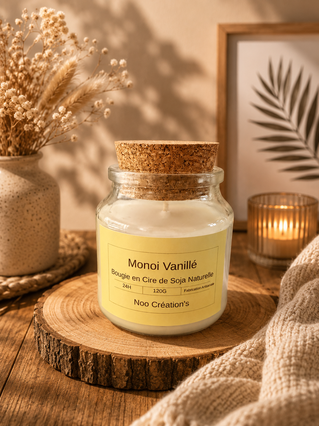 🌺🤍 Bougie Monoï Vanillé – 120 g