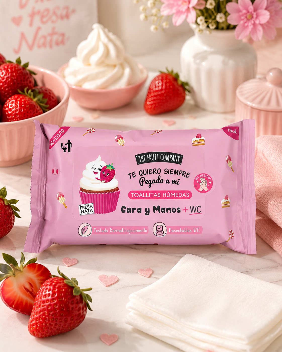🍓 Lingettes Humides Visage & main Fraise Chantilly