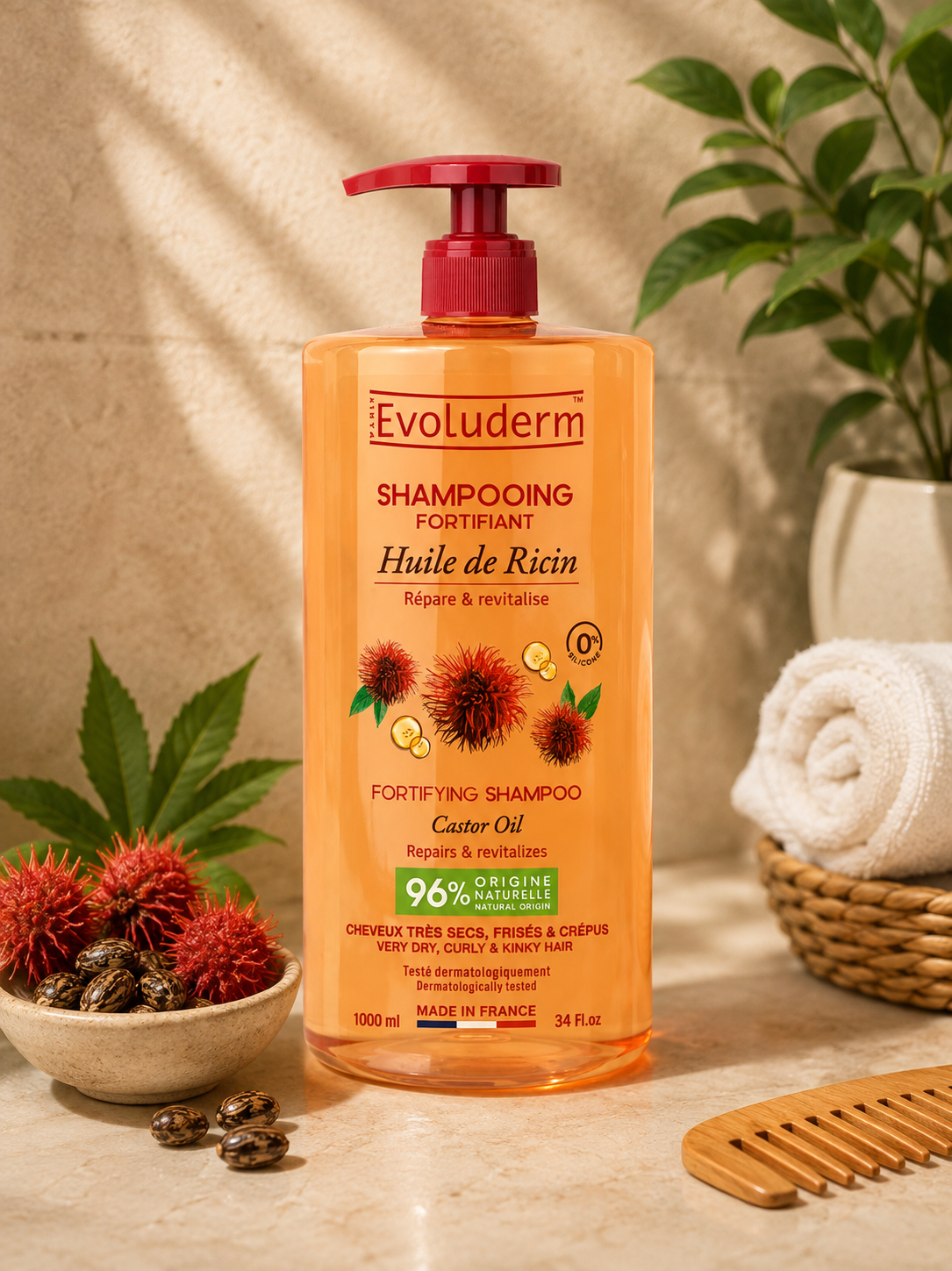 🫧 Shampoing Fortifiant Huile de Ricin 1000ml - Evoluderm